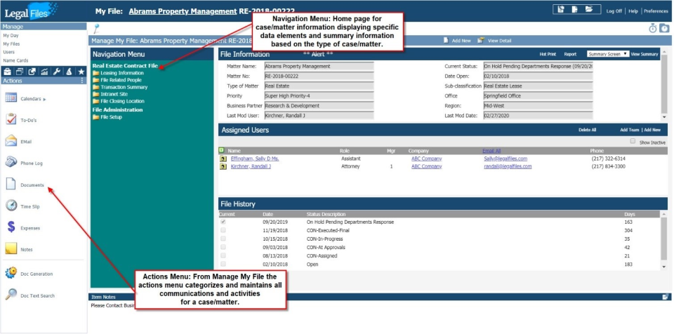 screenshot of Legal Files